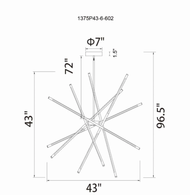 6 Light 43 inch LED Chandelier in Satin Gold (item # 134)