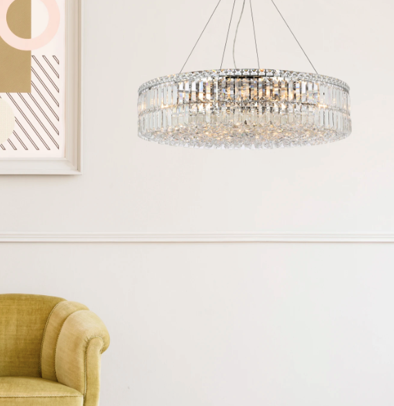 18 Light 32" Wide Crystal Drum Chandelier with Clear Royal Cut Crystals (item # 130)