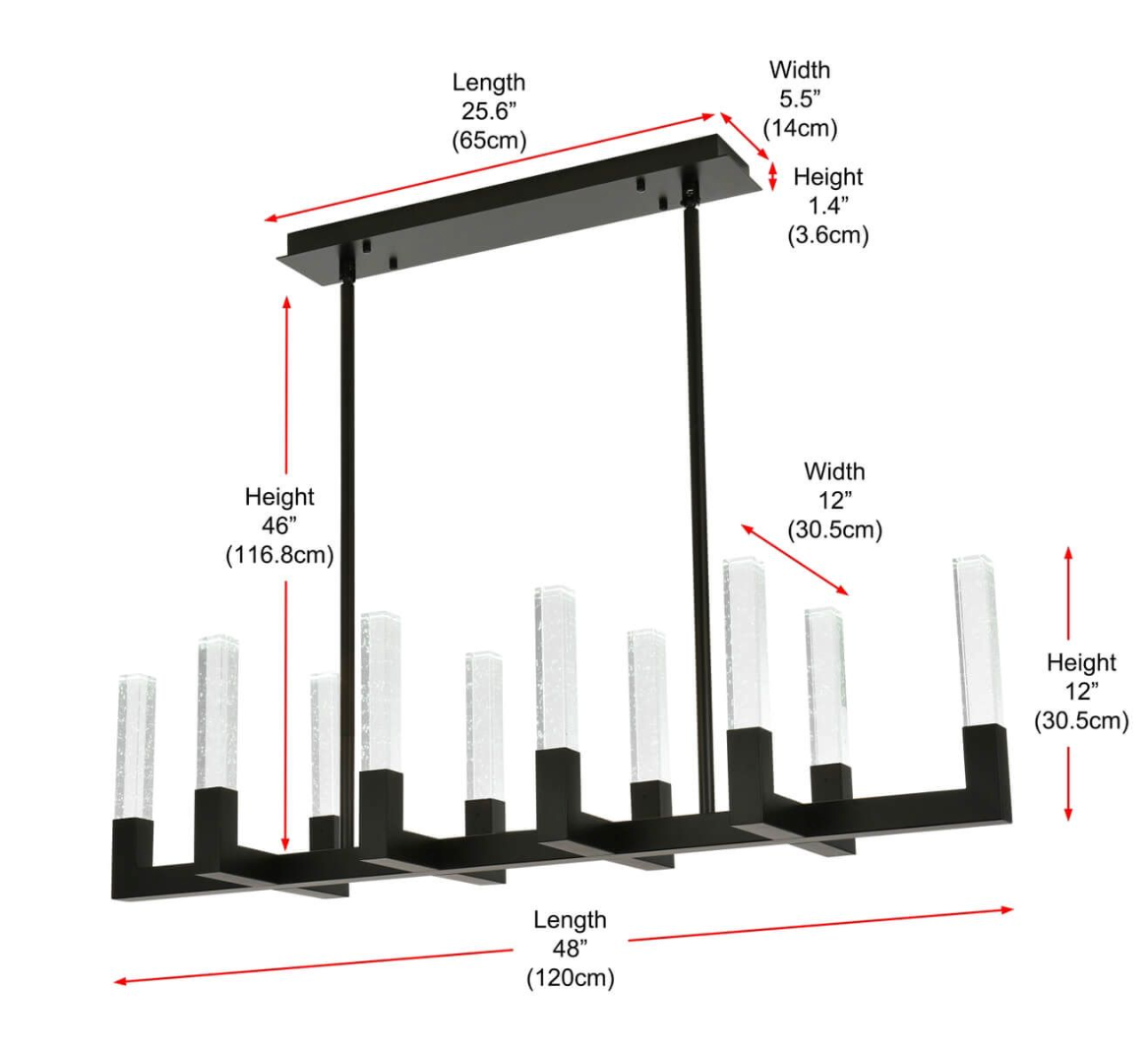 10 Light 48 inch Adjustable CCT LED Crystal Linear Light in Black (item # 128)