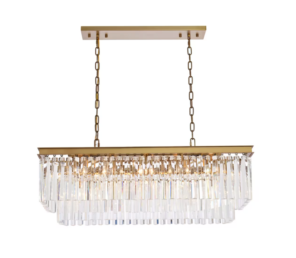 12 Light 40 inch Satin Gold Linear Chandelier Ceiling Light in Clear (item # 125)