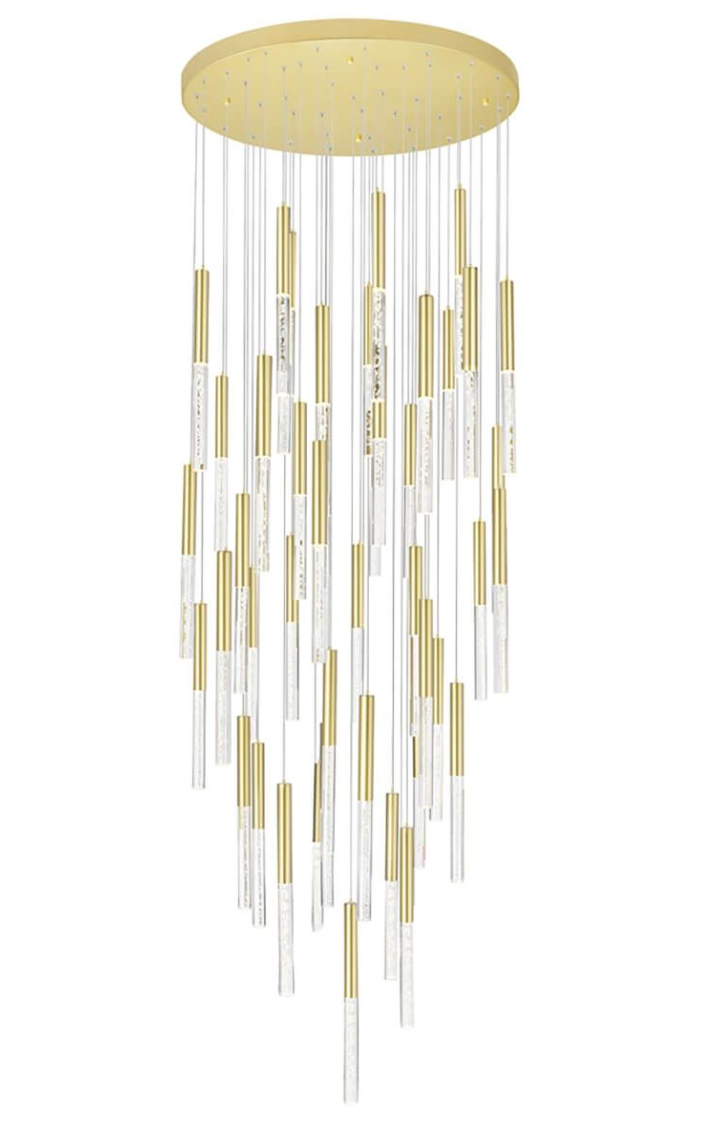 32 inch LED Chandelier in Satin Gold with Clear Bubble Acrylic (item # 123)