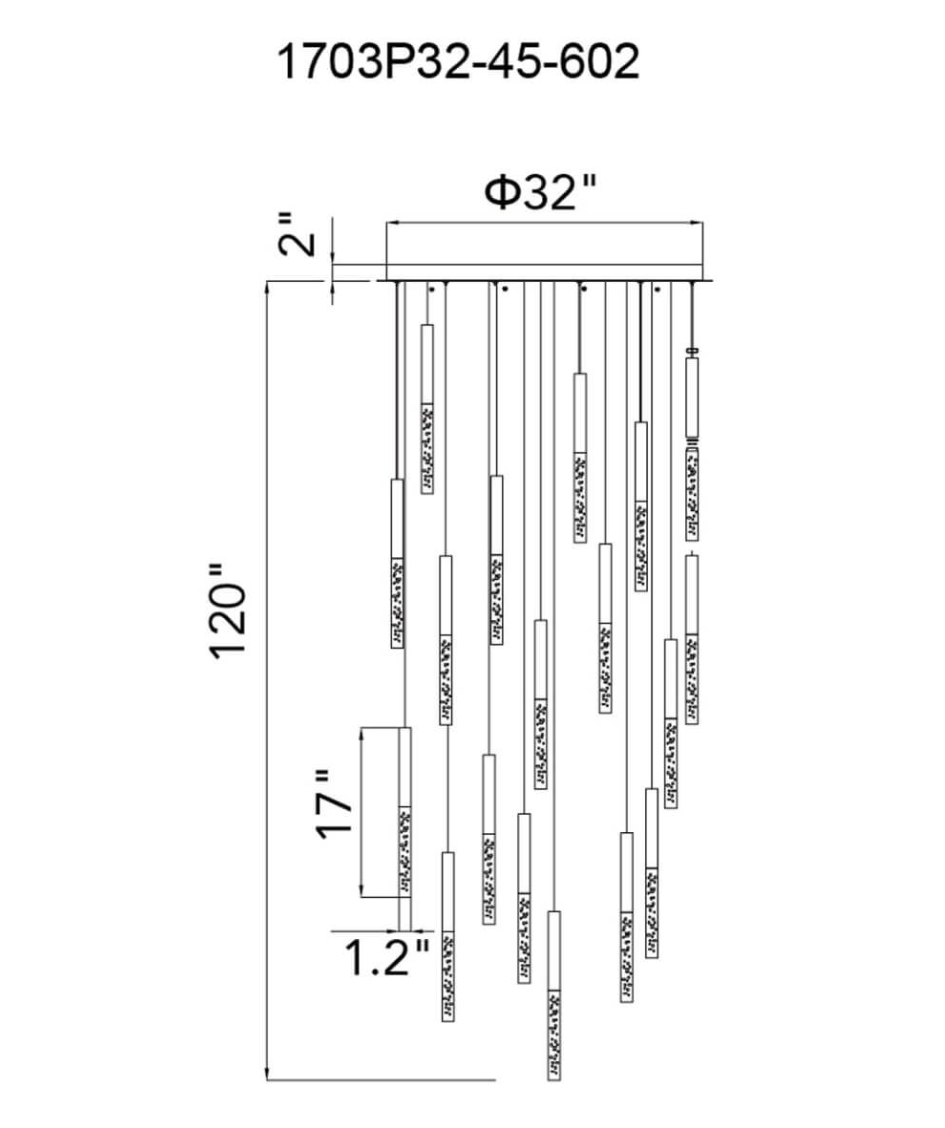 32 inch LED Chandelier in Satin Gold with Clear Bubble Acrylic (item # 123)