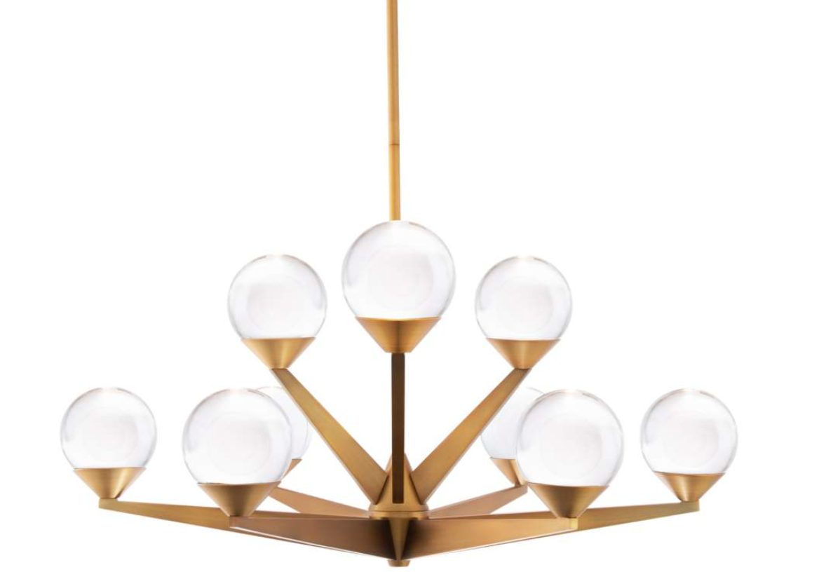 9-Light Chandelier in Aged Brass Double Bubble 12.25"H x 23.88"W (item # 113)