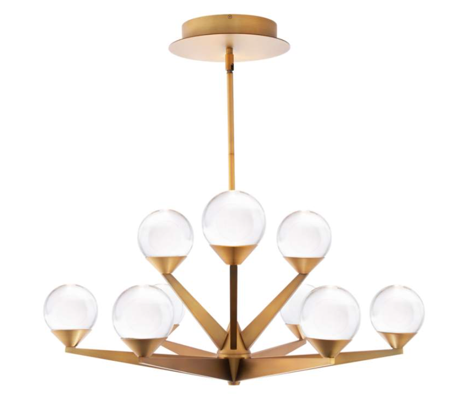 9-Light Chandelier in Aged Brass Double Bubble 12.25"H x 23.88"W (item # 113)