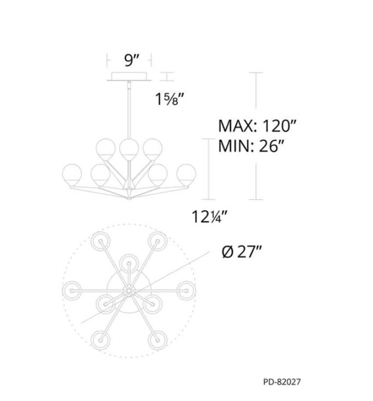 9-Light Chandelier in Aged Brass Double Bubble 12.25"H x 23.88"W (item # 113)