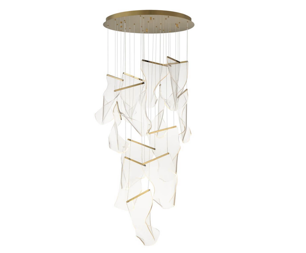 28 inch Multi-Light LED Chandelier in French Gold with Patterned Acrylic (item # 105)