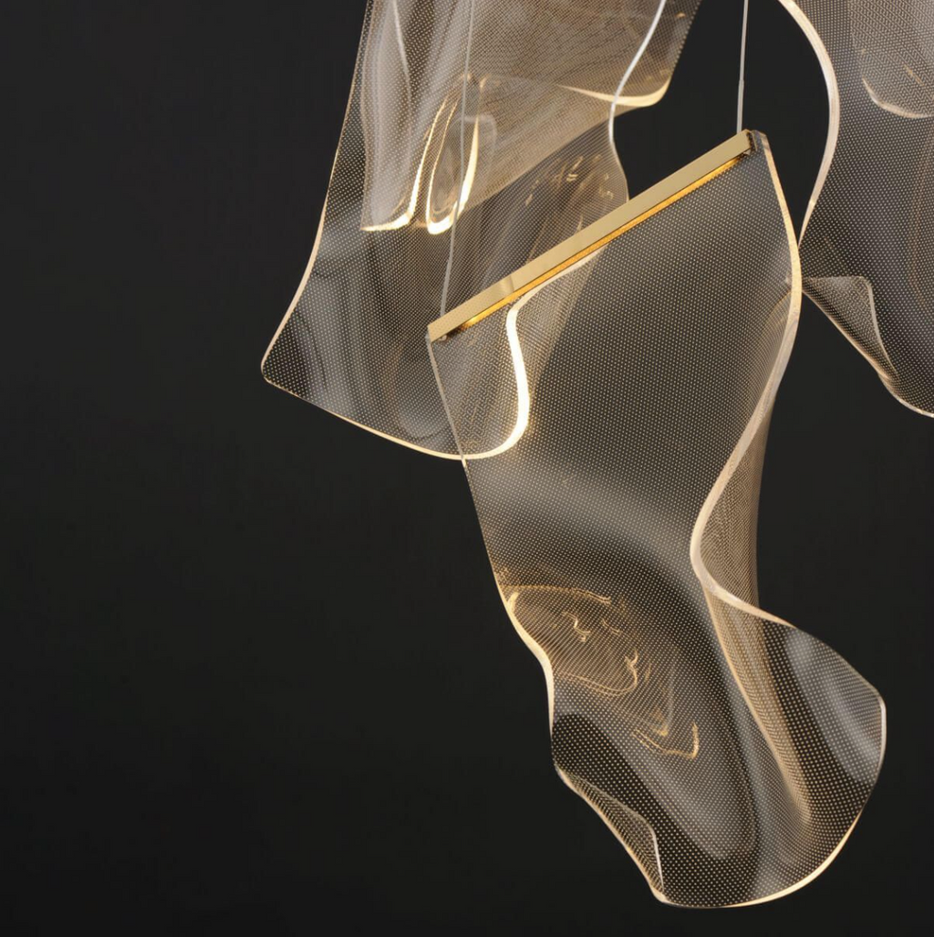 28 inch Multi-Light LED Chandelier in French Gold with Patterned Acrylic (item # 105)