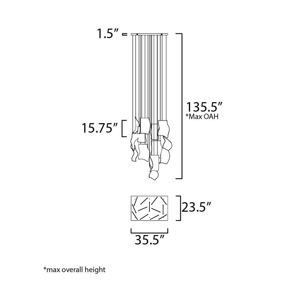 36 inch LED Linear Light in French Gold with Patterned Acrylic (item # 103)