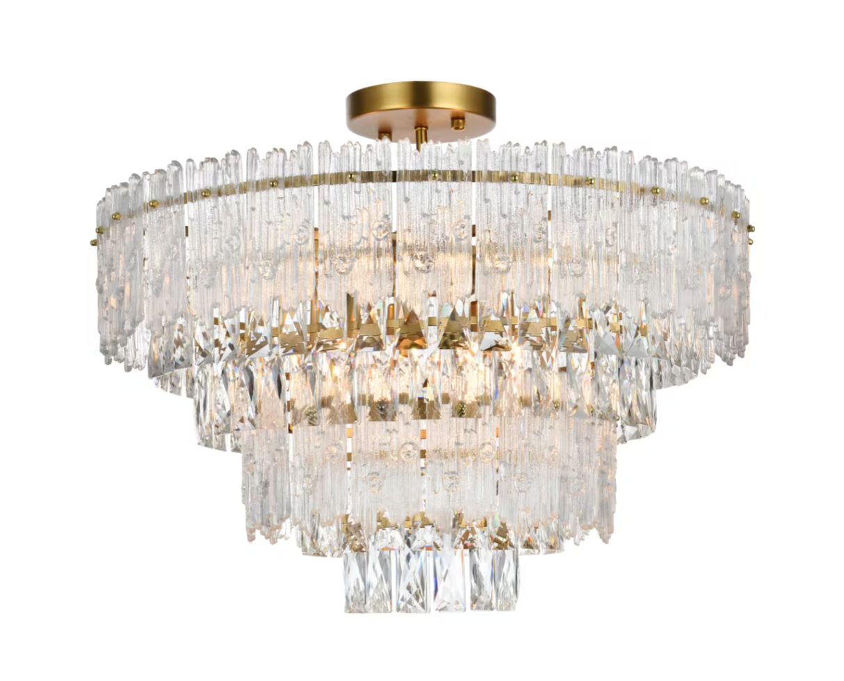 8 Light 25 inch Crystal Flush Mount in Satin Gold (item # 139)